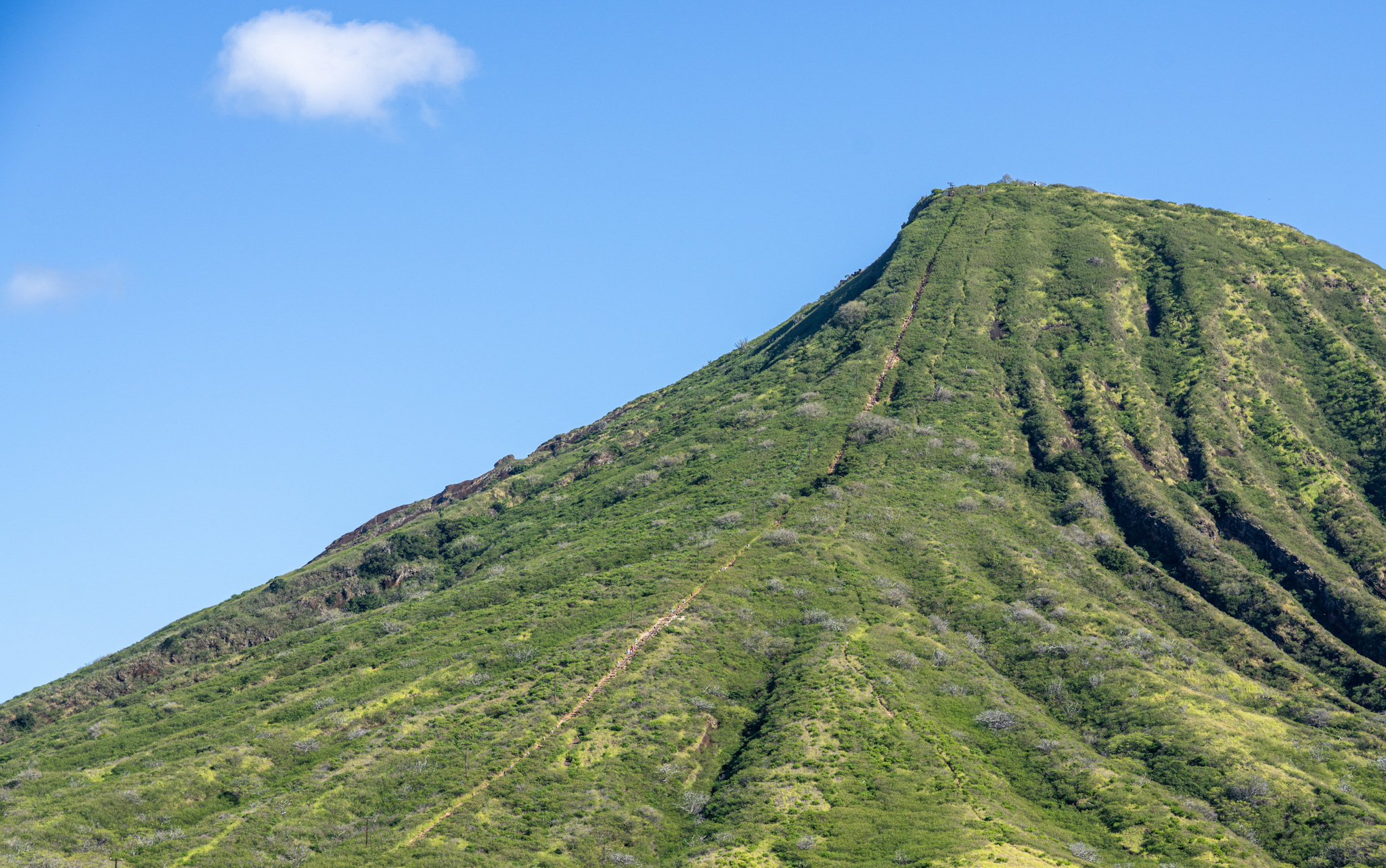 Aerial view of Koko Head Crater and stairs leading to summit