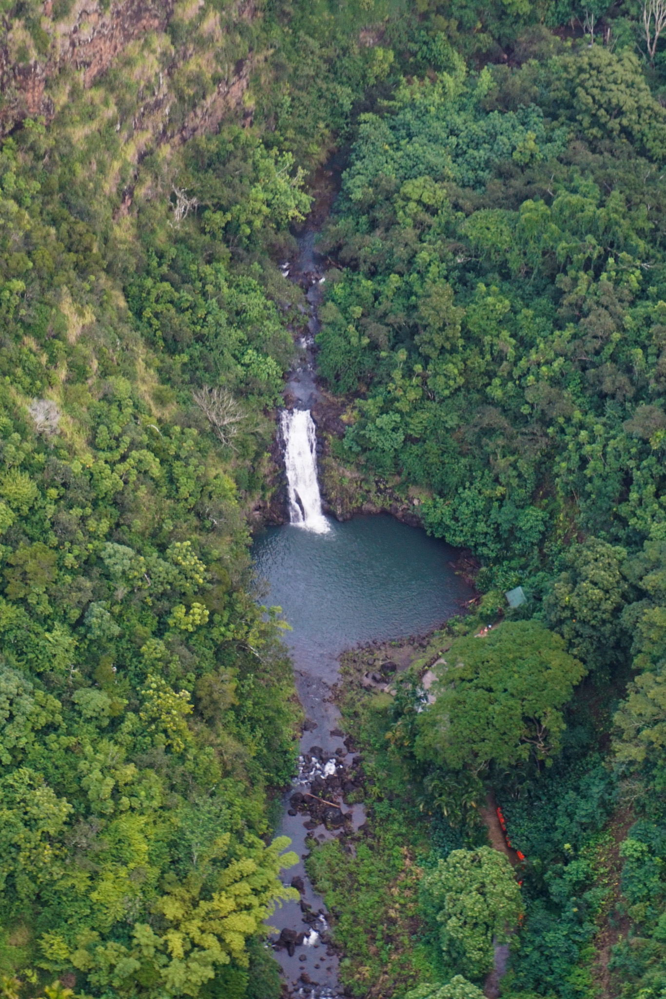 Aerial view of Waimea Falls on Oahu's North Shore