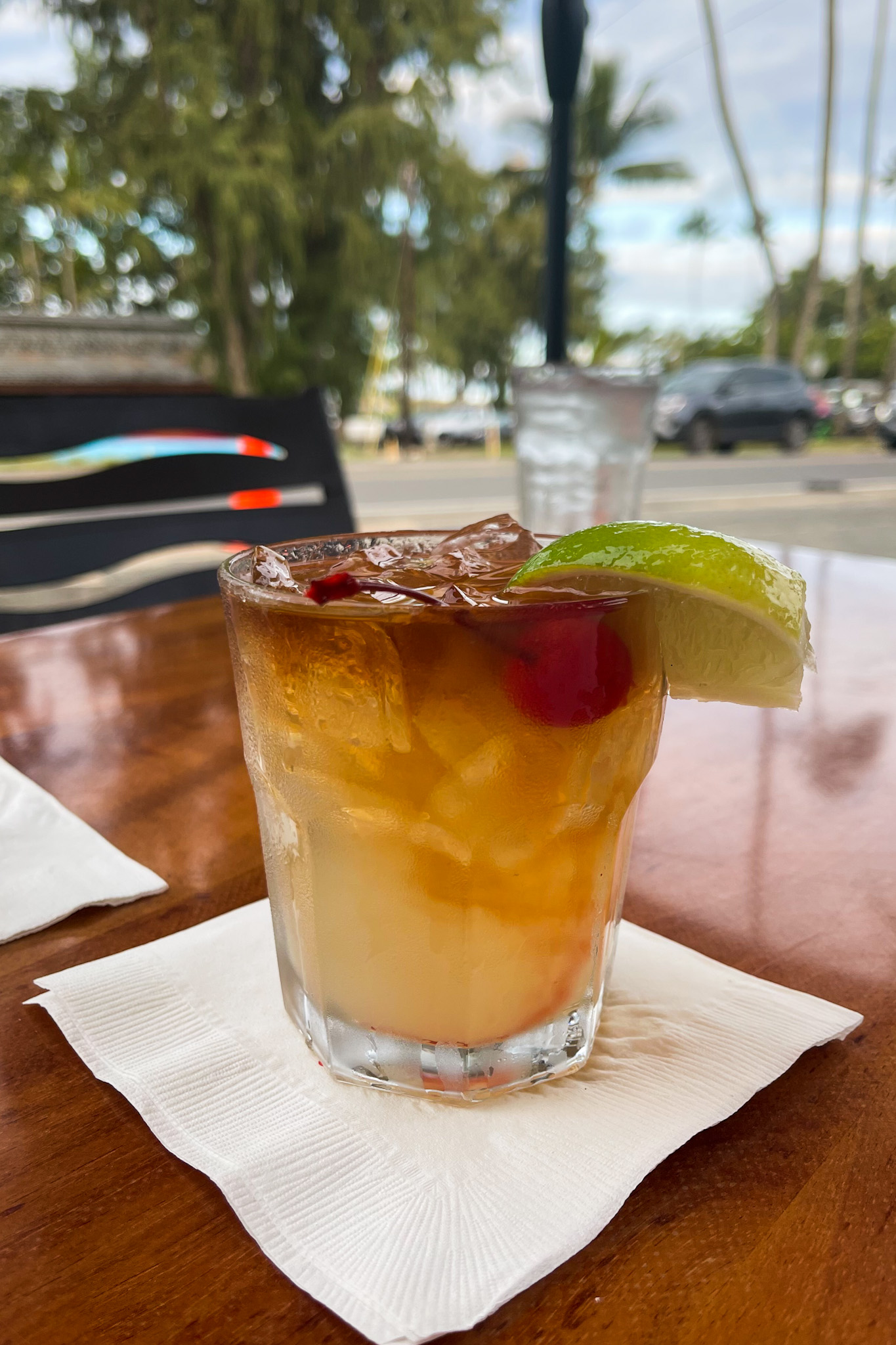 Simple Mai Tai with cherry and lime