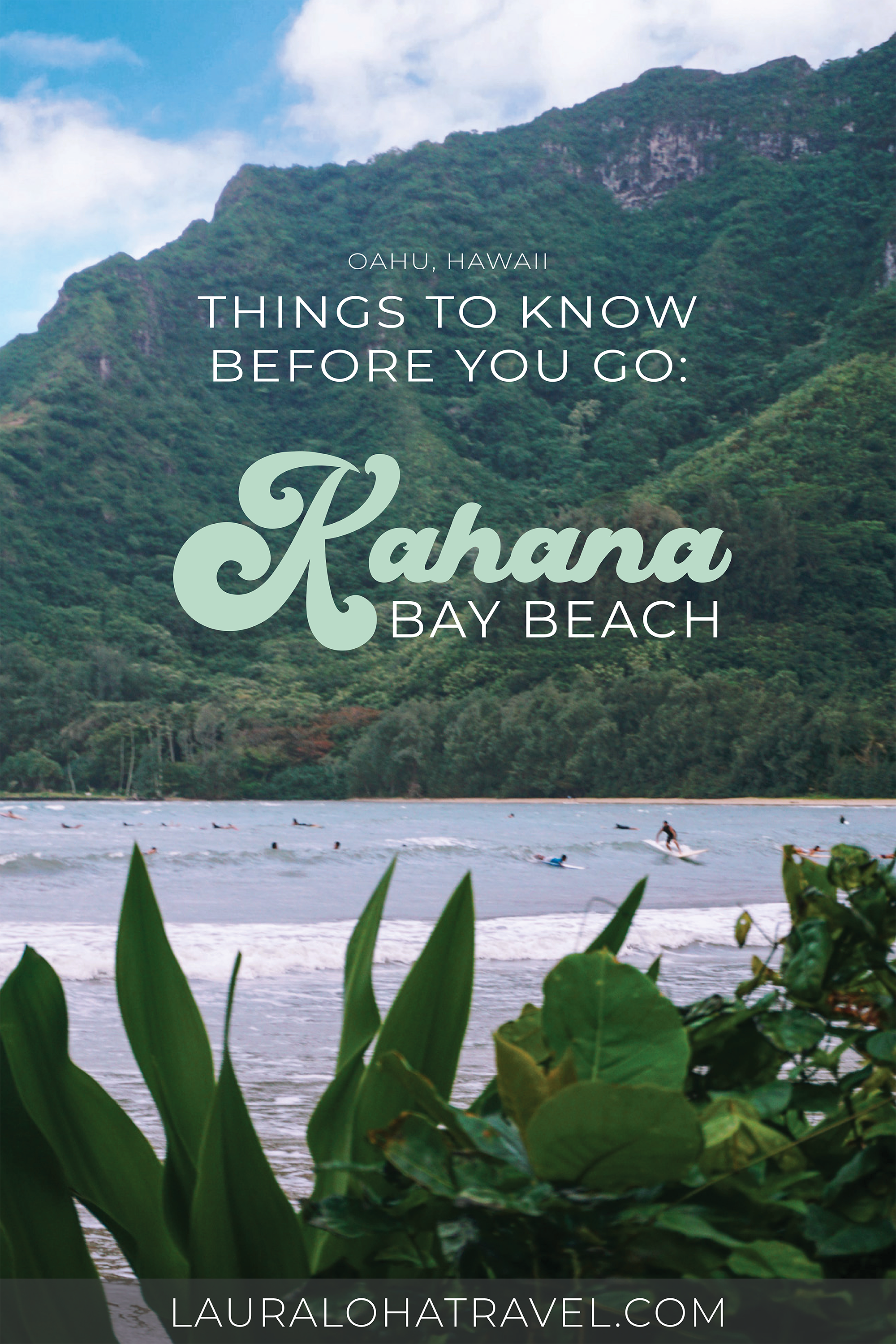 Pinterest Image of Kahana Bay Beach Park surfers