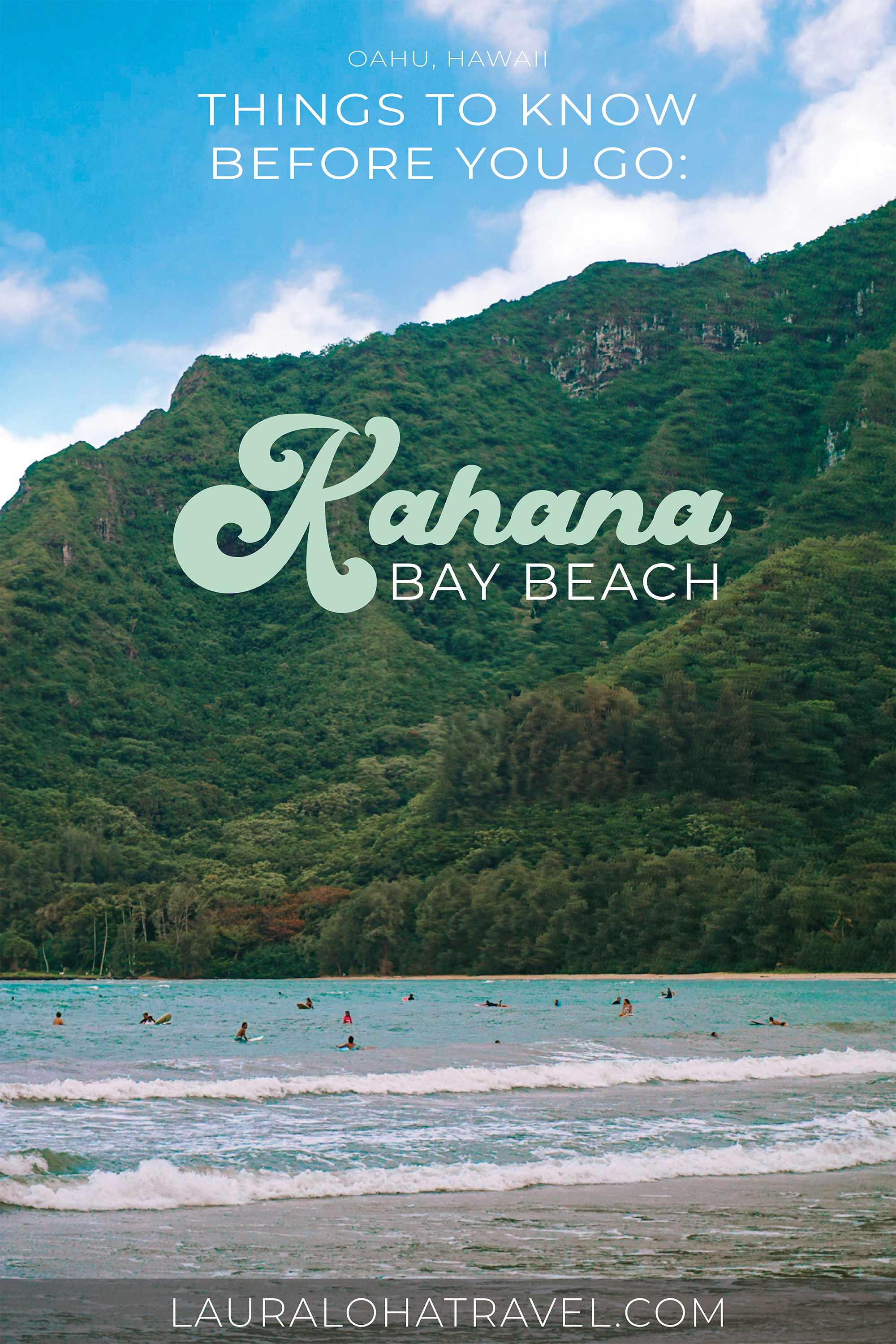 Pinterest Image of Kahana Bay Beach Park surfers