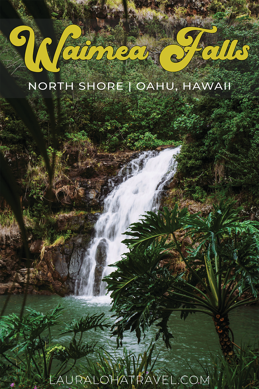 Pinterest image of Waimea Falls on Oahu's North Shore