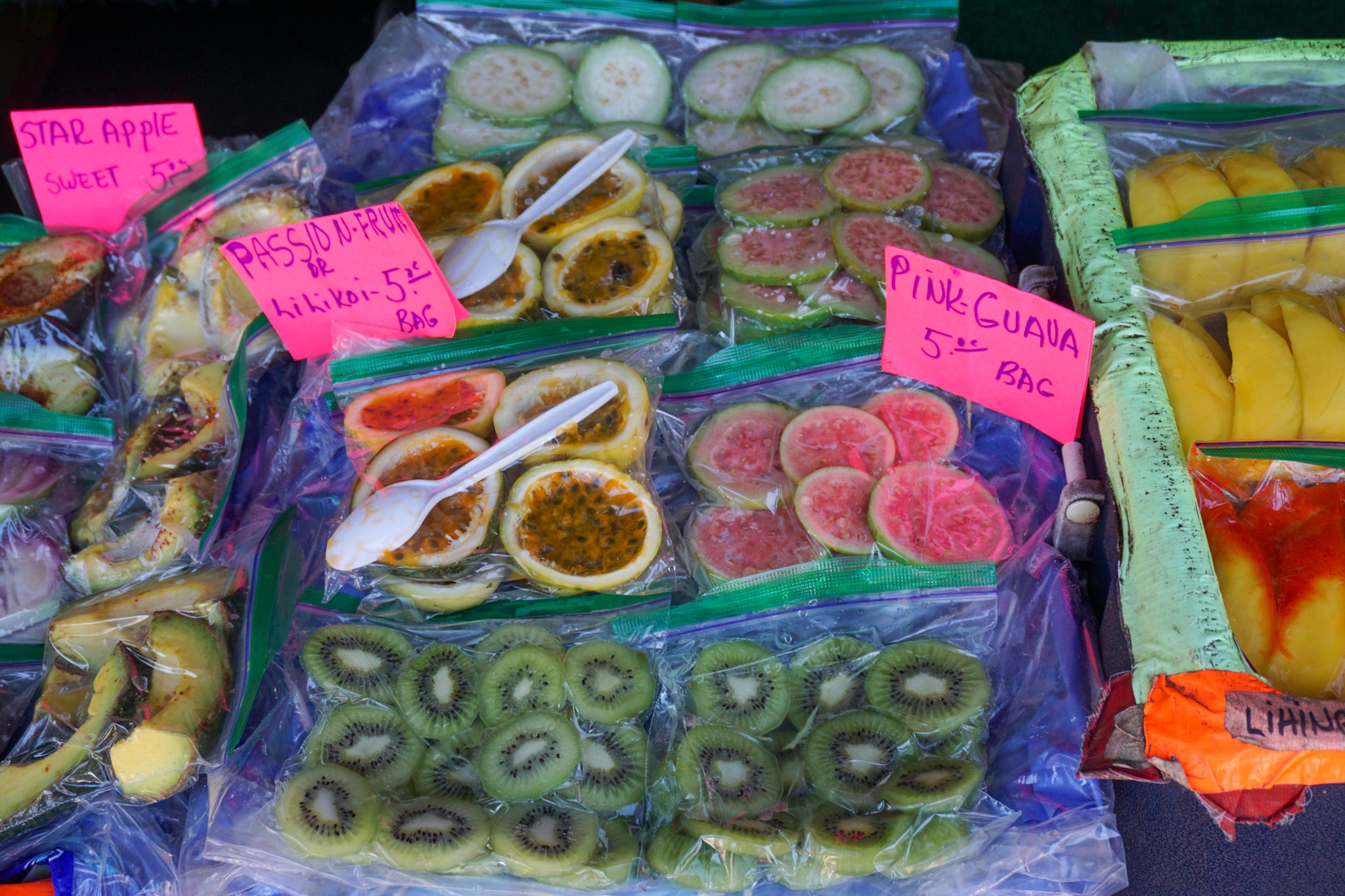 Tropical fruit for sale at Hawaiian farm stand