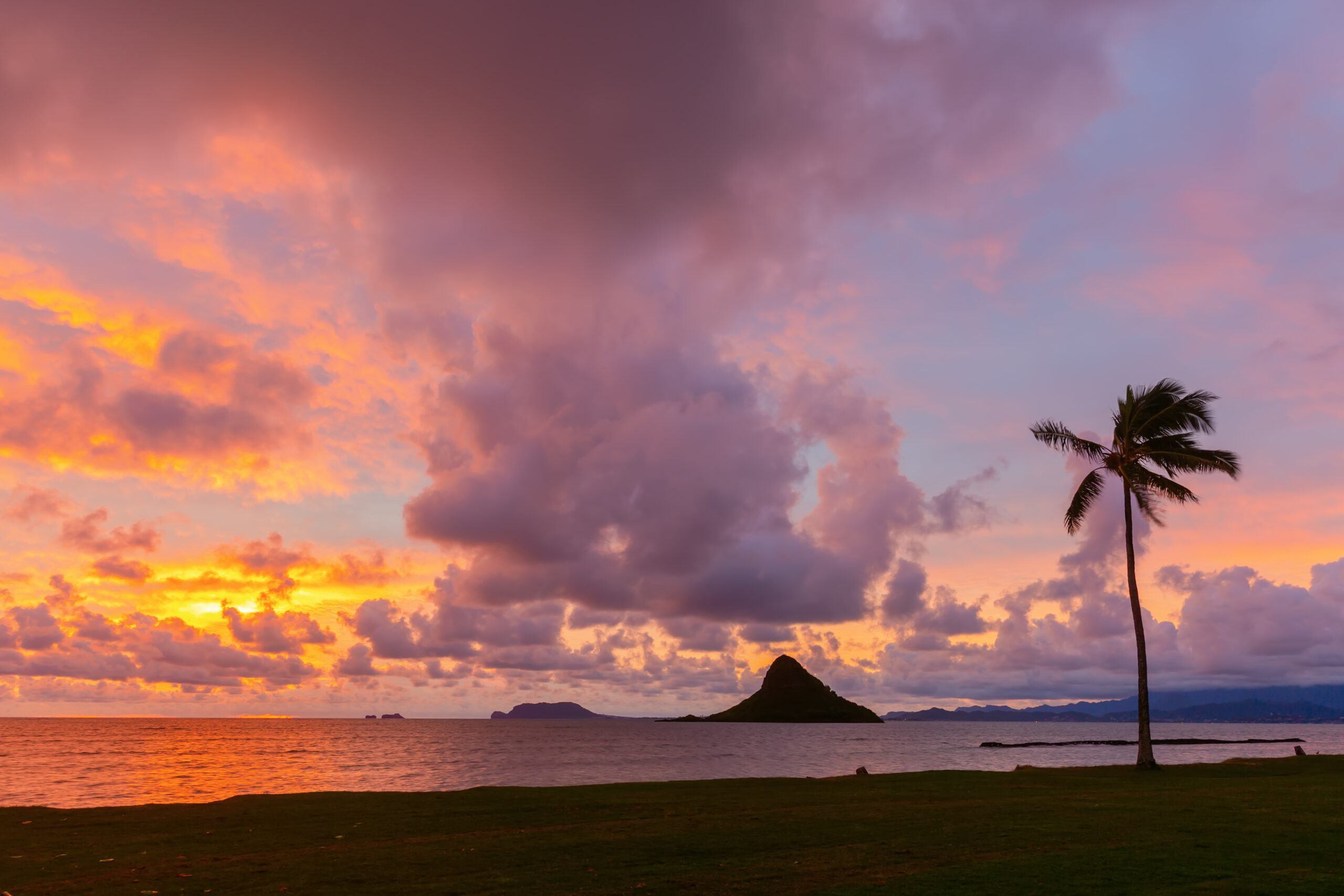 Sunrise at Kualoa Regional Park in Oahu, Hawaii